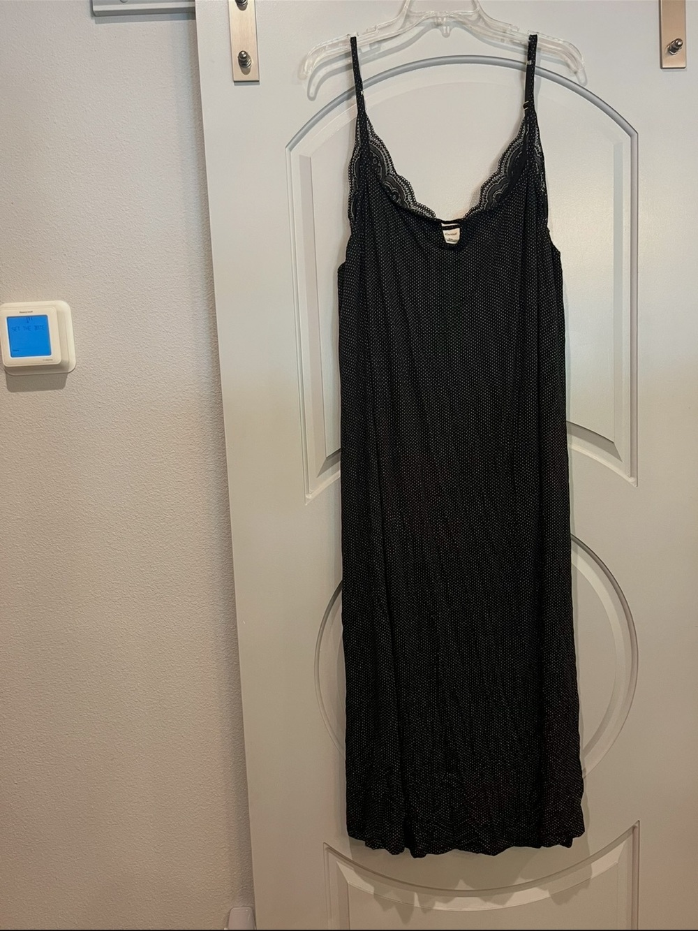 Soma micro polka dot Black Lace-Trim Maxi camisole nightgown. So comfy! - Picture 1 of 8